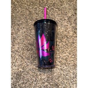Starbucks 16oz Black Glitter Floral